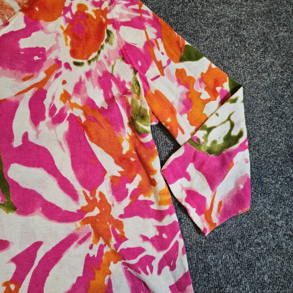 Jones New York Top Sweater Womens 1X Pink White Linen Blend Floral 3/4 Sleeve - Picture 4 of 9